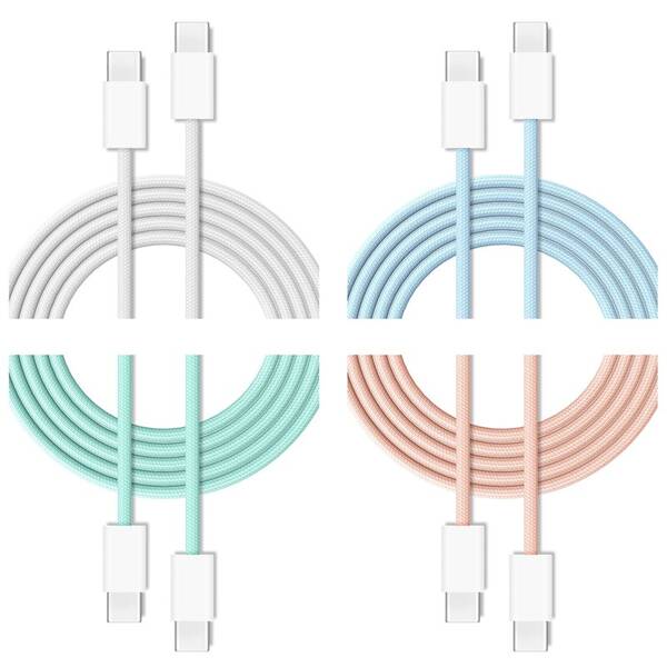 Kabel Cubenest USB-C/USB-C, 60W, 1m, 4 ks bílý/modrý/zelený/růžový

