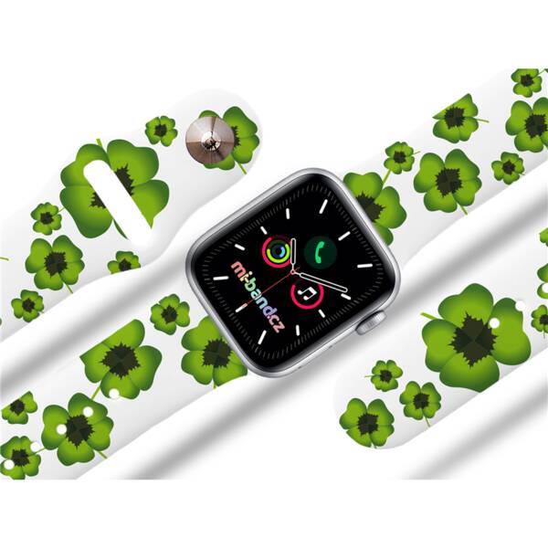 Řemínek Mi-Band na Apple Watch 38/40/41 mm - motiv Čtyřlístek, bílý 

