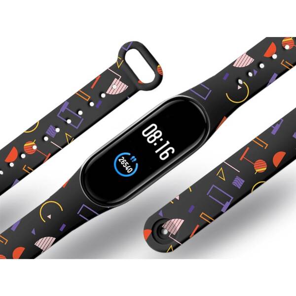 Řemínek Mi-Band na Xiaomi Mi Band 5/6 - motiv Geometrické tvary , černý 

