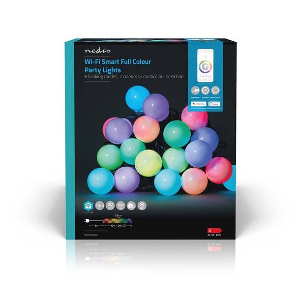Party osvětlení Nedis SmartLife LED, Wi-Fi, RGB, 20 LED, 10 m, Android / IOS 

