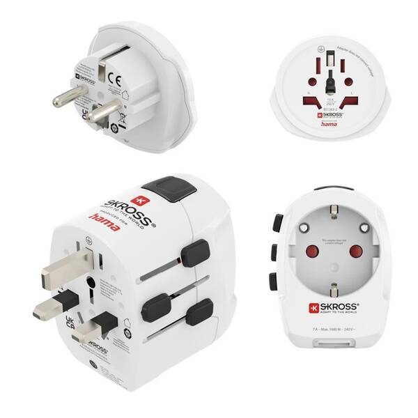 Cestovní adaptér Hama World Travel Pro Light USB, 3-pól, 2xUSB-A bílý


