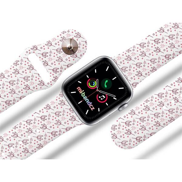 Řemínek Mi-Band na Apple Watch 38/40/41 mm - motiv Bršlice růžová, bílý 

