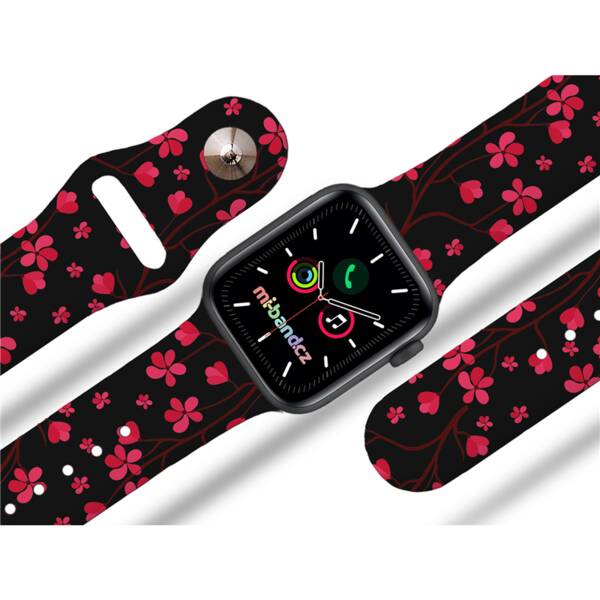 Řemínek Mi-Band na Apple Watch 42/44/45/49 mm - motiv Sakura, černý 

