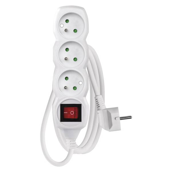 Kabel prodlužovací EMOS 3x zásuvka, vypínač, 1,5m bílá

