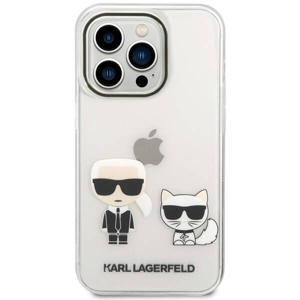 Kryt na mobil Karl Lagerfeld Ikonik Karl and Choupette na Apple iPhone 14 Pro průhledný

