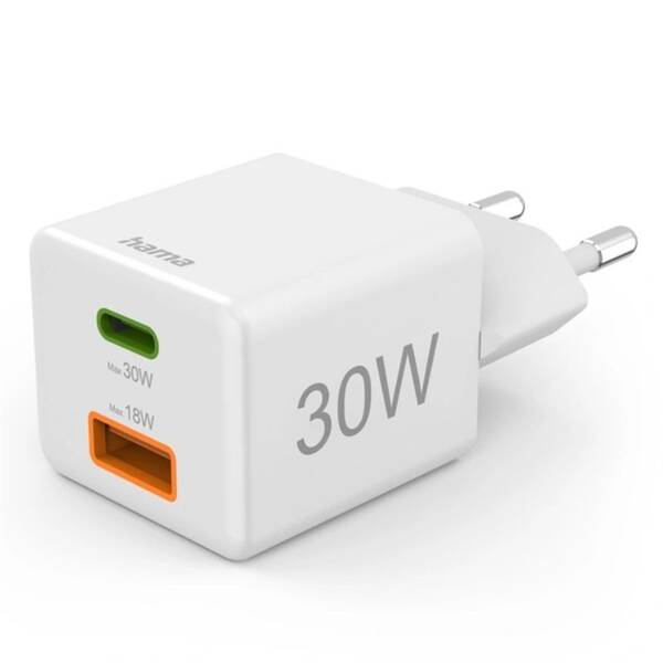 Nabíječka do sítě Hama USB-C + USB-A, PD/QC, 30 W bílá

