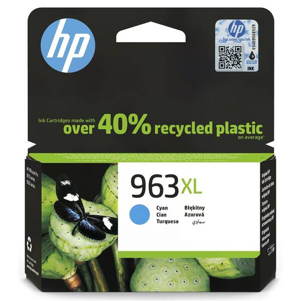 Inkoustová náplň HP 963XL, 1 600 stran azurová

