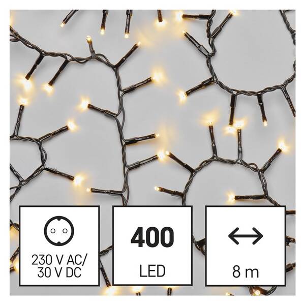 Vánoční osvětlení EMOS 400 LED řetěz - ježek, 8 m, venkovní i vnitřní, teplá bílá, časovač 

