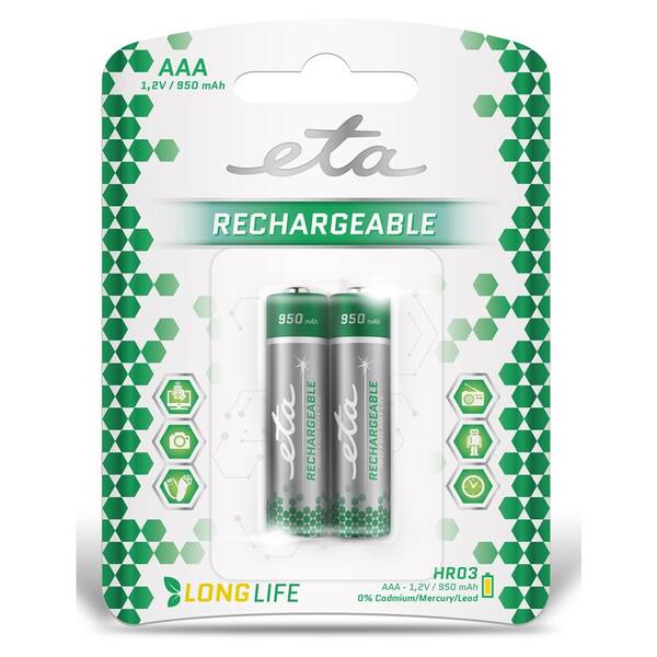Baterie nabíjecí ETA AAA, HR03, 950mAh, Ni-MH, blistr 2ks 

