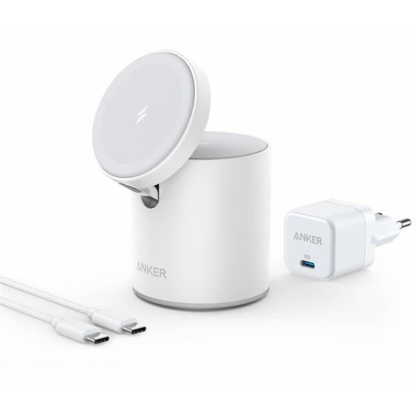 Bezdrátová nabíječka Anker PowerWave Mag-Go 2-in-1 Dock bílá

