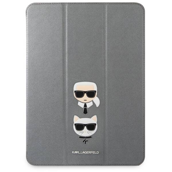 Pouzdro na tablet Karl Lagerfeld and Choupette Head Saffiano na Apple iPad Pro 11" stříbrné

