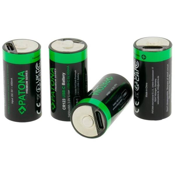 Baterie nabíjecí PATONA CR123A, 800mAh, Li-lon, 3,7V s USB-C nabíjením (4 ks) černá

