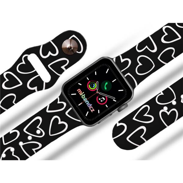 Řemínek Mi-Band na Apple Watch 42/44/45/49 mm - motiv Srdce černobílá, černý 

