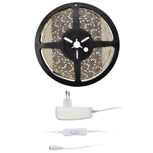LED pásek Solight s testrem, 5m, sada s 12V adaptérem, 4,8 W/m, teplá bílá 

