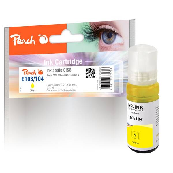 Inkoustová náplň Peach Epson 103/104, T00S4, T00P4, 70 ml žlutá

