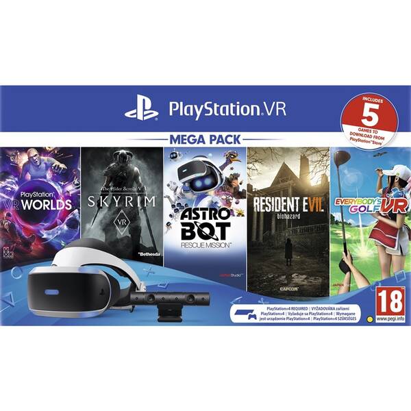 Brýle pro virtuální realitu Sony + kamera + 5 her (VR Worlds, Skyrim, Resident Evil 7, Everybodys Golf, Astrobot) 

