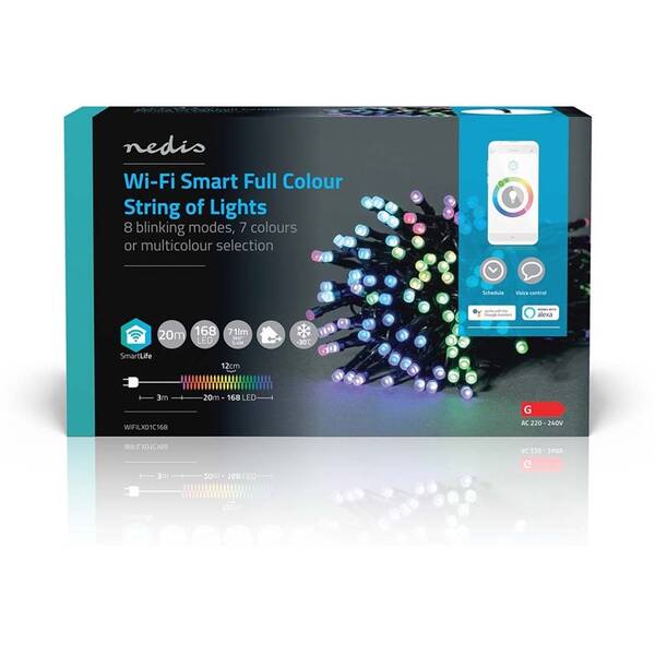 Vánoční osvětlení Nedis SmartLife LED, Wi-Fi, RGB, 168 LED, 20 m, Android / IOS 


