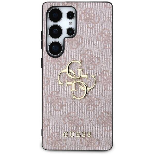 Kryt na mobil Guess PU 4G Metal Logo na Samsung Galaxy S25 Ultra růžový

