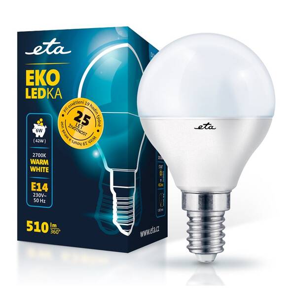 Žárovka LED ETA EKO LEDka mini globe 6W, E14, teplá bílá 


