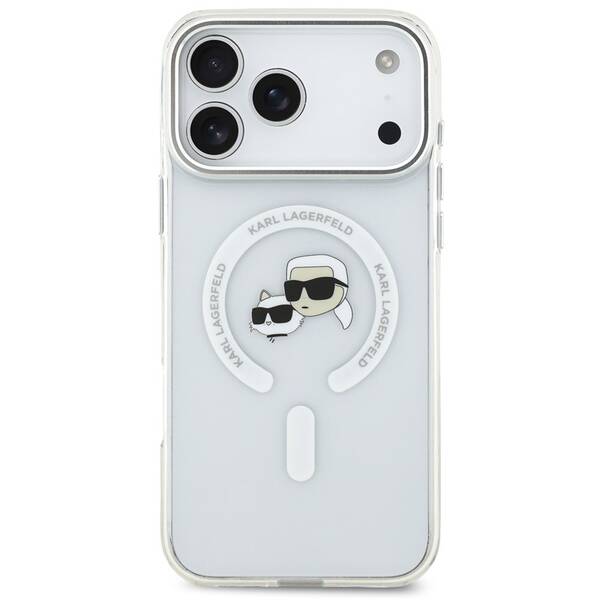 Kryt na mobil Karl Lagerfeld IML K&CH Heads Metal Frame MagSafe na Apple iPhone 17 Pro Max průhledný

