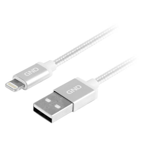 Kabel GND USB / lightning MFI, 1m, opletený stříbrný


