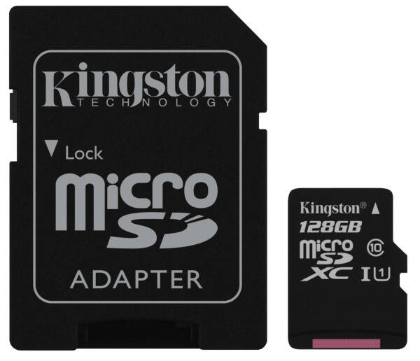 Paměťová karta Kingston MicroSDXC 128GB UHS-I U1 (80R/10W) + adapter 

