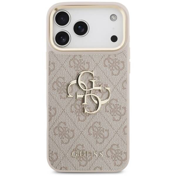 Kryt na mobil Guess PU Leather 4G Metal Logo Gold Frame MagSafe na Apple iPhone 17 Pro Max růžový

