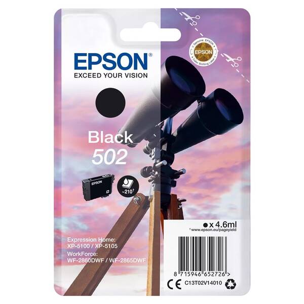 Inkoustová náplň Epson 502, 210 stran černá

