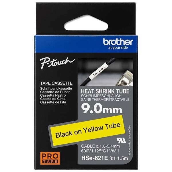 Papírový štítek Brother HSE-621E černá na žluté, 9,0 mm 

