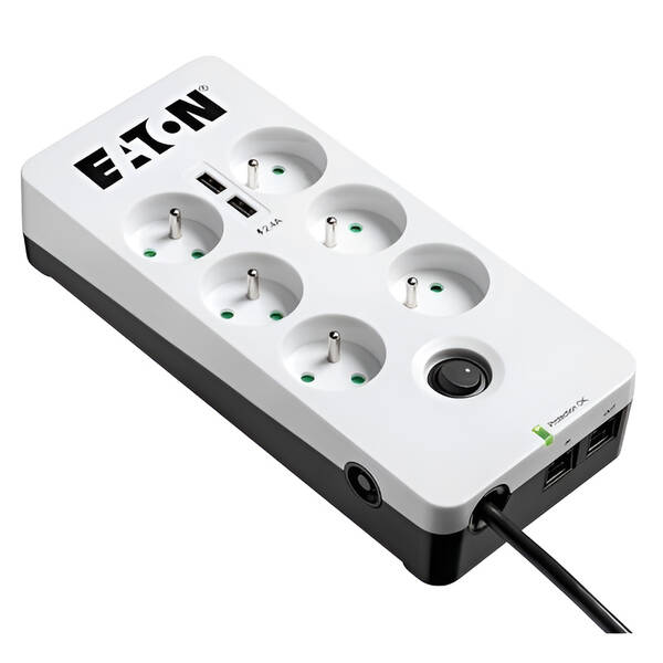 Přepěťová ochrana Eaton Protection Box 6x zásuvka, 2x USB, 2 x RJ-11, 1m černá/bílá

