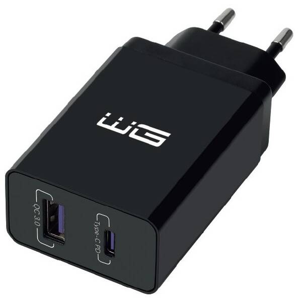 Nabíječka do sítě WG 1x USB, 1x USB-C, QC 3.0, PD 20W černá

