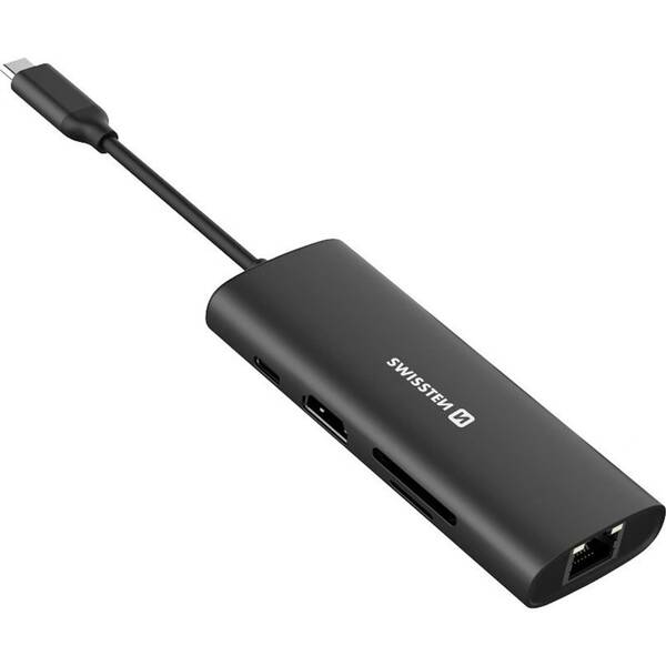 USB Hub Swissten 8-in-1 USB-C PD 100W černý

