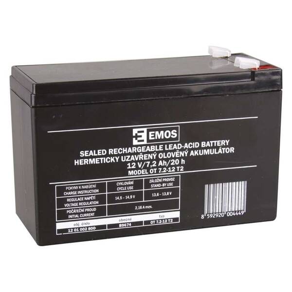 Olověný akumulátor EMOS bezúdržbový 12 V/7,2 Ah, faston 6,3 mm 

