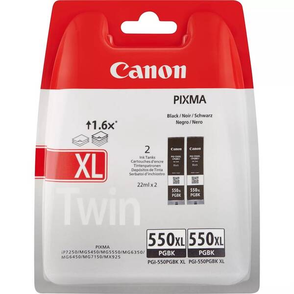 Inkoustová náplň Canon PGI-550 XL, 2x 500 stran, Twin (2pack) černá

