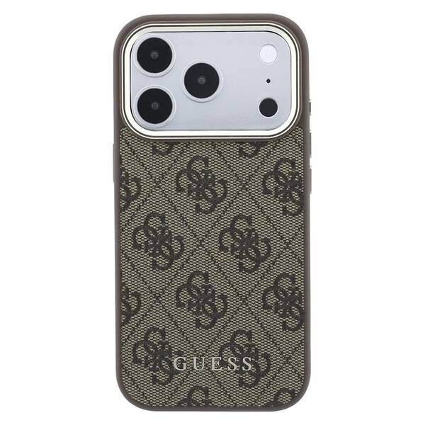 Kryt na mobil Guess 4G Gold Frame MagSafe na Apple iPhone 18 Pro hnědý

