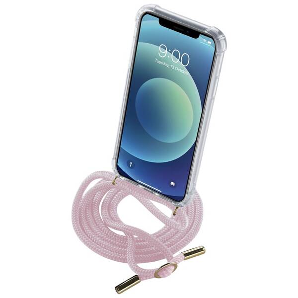 Kryt na mobil CellularLine Neck-Case s růžovou šňůrkou na krk na Apple iPhone 11 Pro průhledný

