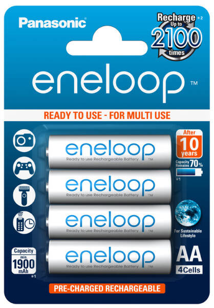 Baterie nabíjecí Panasonic Eneloop AA, HR06, 1900mAh, Ni-MH, blistr 4ks 

