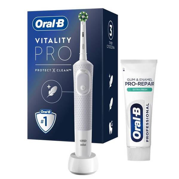 Zubní kartáček Oral-B Protect X D103 White + zubní pasta PRO-REPAIR 75 ml 

