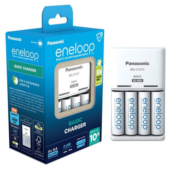 Nabíječka Panasonic Eneloop Basic Charger pro AA, AAA + 4x AA Panasonic Eneloop 2000mAh 

