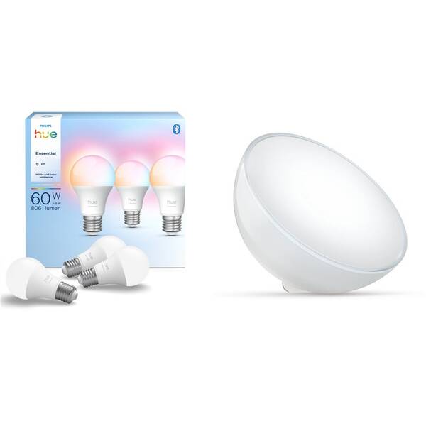 Chytrá žárovka Philips Essential Bluetooth, 8 W, A60, E27, White and Color Ambiance (3 ks) + Stolní LED lampička Philips Hue Go Bluetooth White and Color Ambiance 

