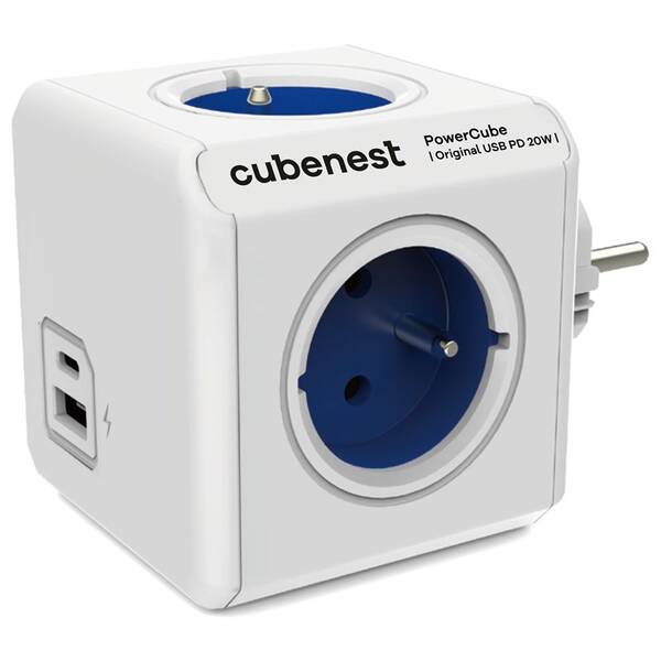 Rozbočovací zásuvka Cubenest Powercube Original USB PD 20W, USB, USB-C, 4x zásuvka bílá/modrá


