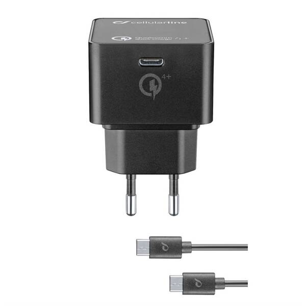 Nabíječka do sítě CellularLine USB-C PD, 30W, QC 4+, USB-C kabel 1m černá

