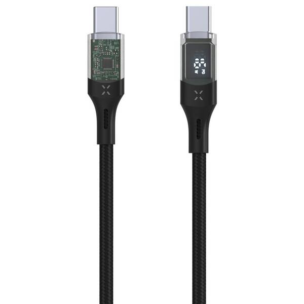 Kabel FIXED USB-C/USB-C, s displejem, PD, 100W, 2 m černý

