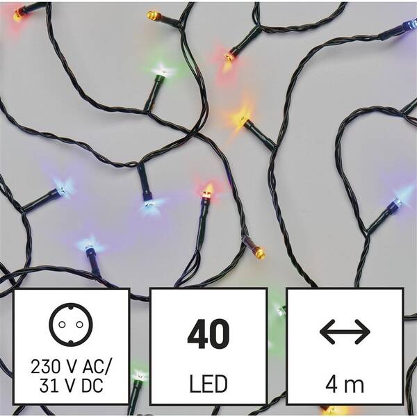 LED řetěz EMOS 40LED řetěz, 4 m, venkovní i vnitřní, multicolor, programy, časovač 

