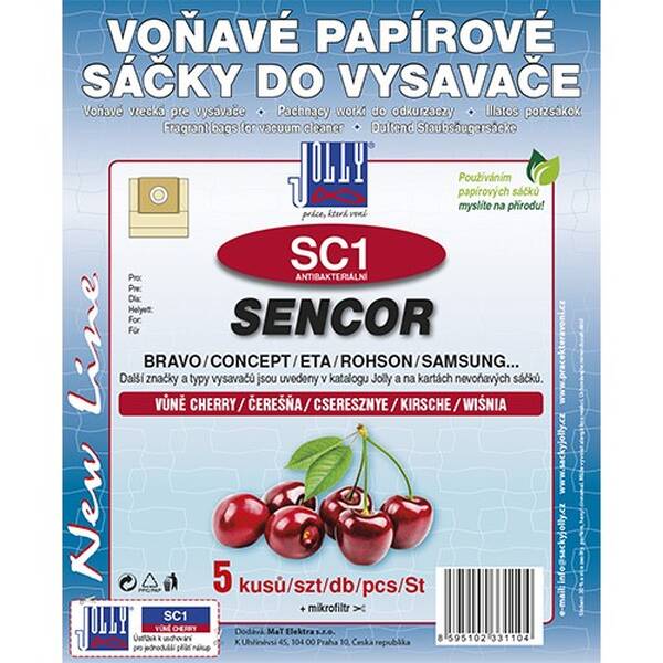 Sáčky do vysavače Jolly 3110S SC 1 Sencor (5 ks) - cherry 

