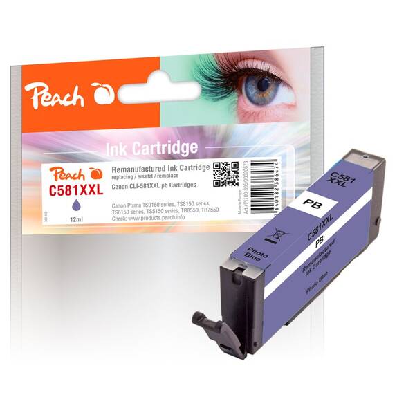 Inkoustová náplň Peach Canon CLI-581XXL, 12 ml - foto modrá 

