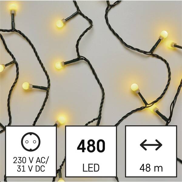 LED řetěz EMOS 480LED cherry řetěz - kuličky, 48 m, venkovní i vnitřní, teplá bílá, programy, časovač 

