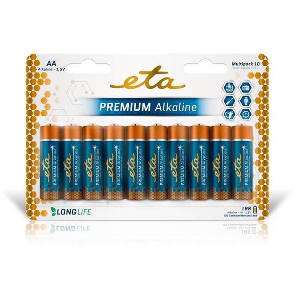 Baterie alkalická ETA ALKALINE AA, LR06, blistr 10ks 

