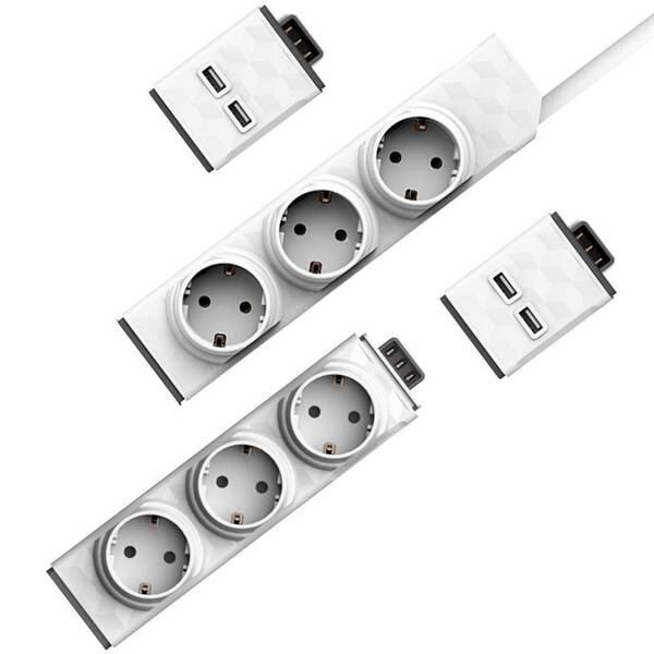 Kabel prodlužovací Powercube Modular Switch 1,5 m + Zásuvkový modul + 2x USB modul bílý

