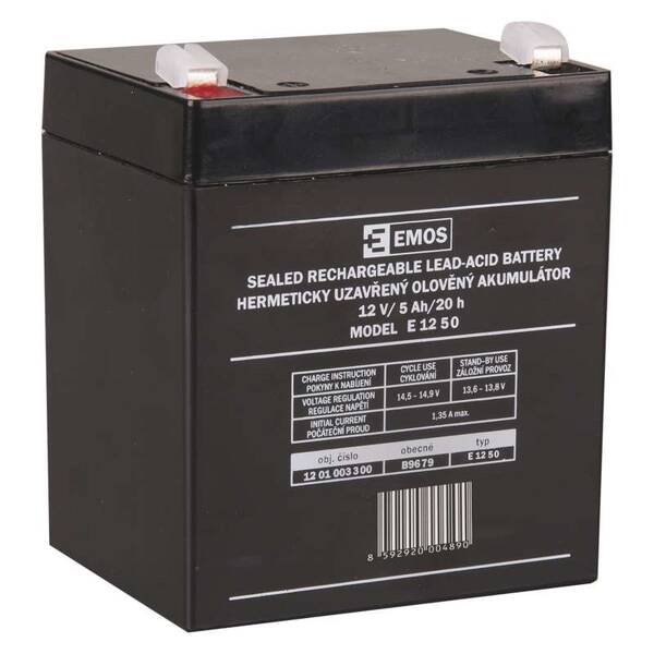 Olověný akumulátor EMOS bezúdržbový 12 V/5Ah, faston 6,3 mm 

